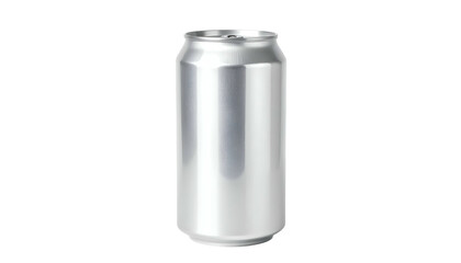 A sleek, isolated, metallic beverage can against a black background. Reflective surface