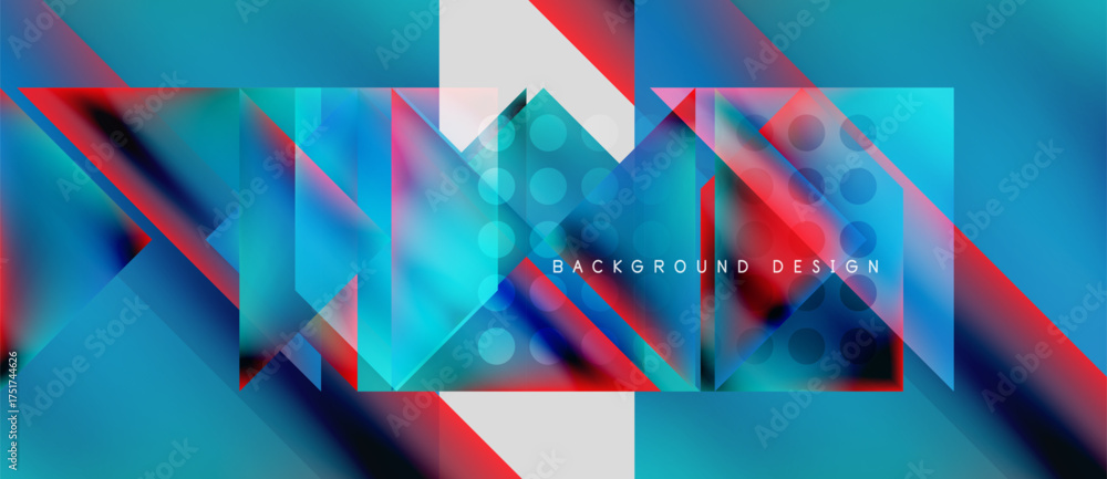 Poster abstract geometric design. blue, red gradients create dynamic composition. modern style, suitable fo