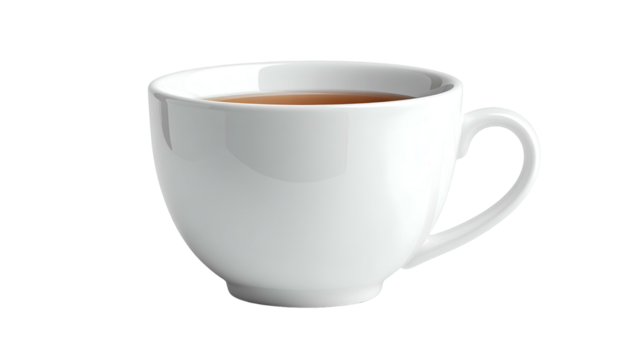 White ceramic mug filled with dark liquid, against a black background