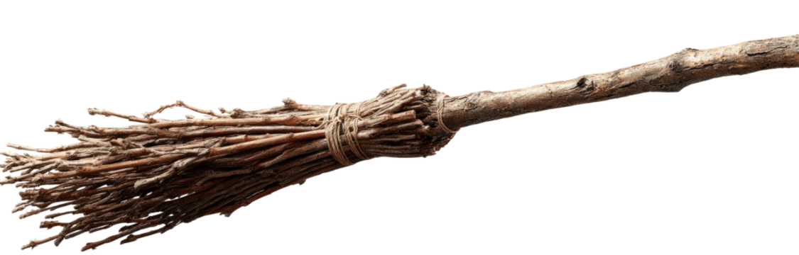 Wooden witch's broom against a black background