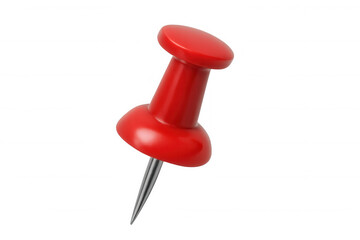 Red pushpin symbolizing a crucial office supply, fastening tool, or significant memo, showcased against a clear backdrop