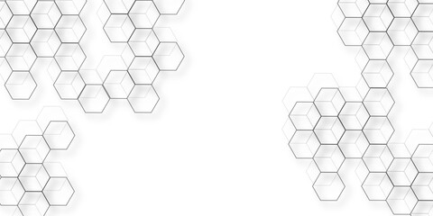 Abstract hexagon white background with shadow .white background Futuristic blue neon honeycombs. Modern technology design. Vector illustration.	