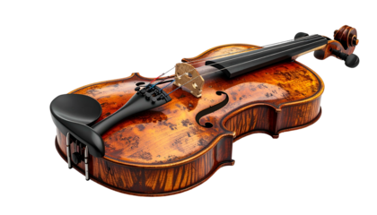Glossy violin displays an orange and black wood grain design