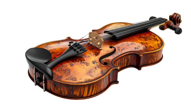 Glossy violin displays an orange and black wood grain design