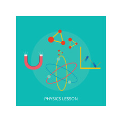 Physics Lesson Illustration With Atom Model Magnet And Graph On Teal Background