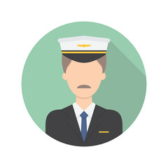 Pilot Wearing A Dark Suit And Blue Tie With A White Hat And Gold Emblem In A Light Green Circle With A Shadow Overlay Isolated On Transparent Background