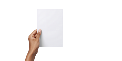 Hand holding blank white paper mockup