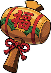 福の文字の書かれた打ち出の小槌のイラスト