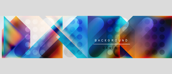 Fototapeta premium Abstract geometric shapes, vibrant colors, modern design. Overlapping squares, circles create dynamic visual texture. Text reads background design.