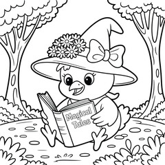 coloring book with funny cartoon animals, black and white line art 
