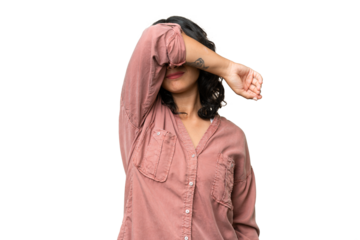 Young Argentinian woman over isolated background covering eyes by hands