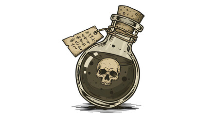Potion bottle with skull illustration