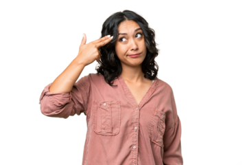 Young Argentinian woman over isolated background with problems making suicide gesture