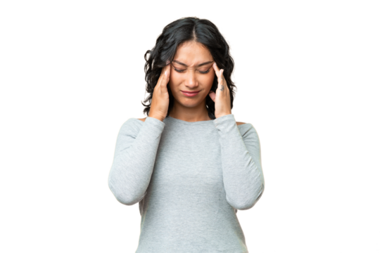 Young Argentinian woman over isolated background with headache