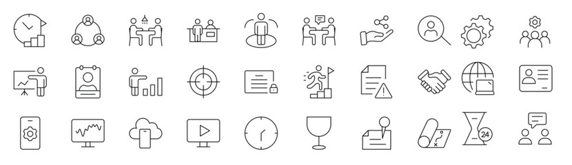 set of workshop and coaching line icons outline.