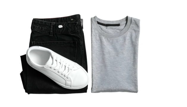 Laid-out clothes jeans, t-shirt, and sneaker