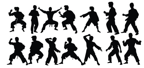 silhouettes of sport men karate martial arts athletic 