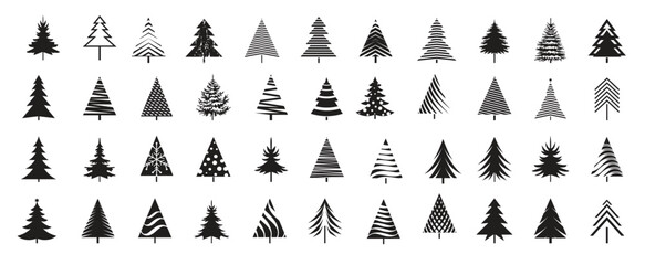 Set green Christmas Trees. Vector Illustration and Icons