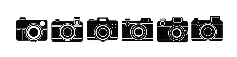 six simple black and white camera icons