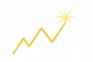 Gold rising chart with sparkling arrow showing business growth, finance success, and investment progress on transparent background