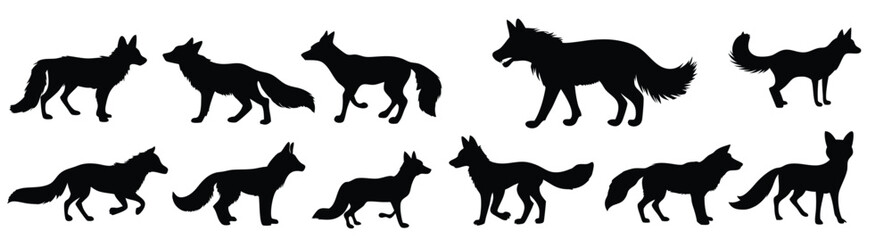 silhouette collection of foxes for logos and artwork .