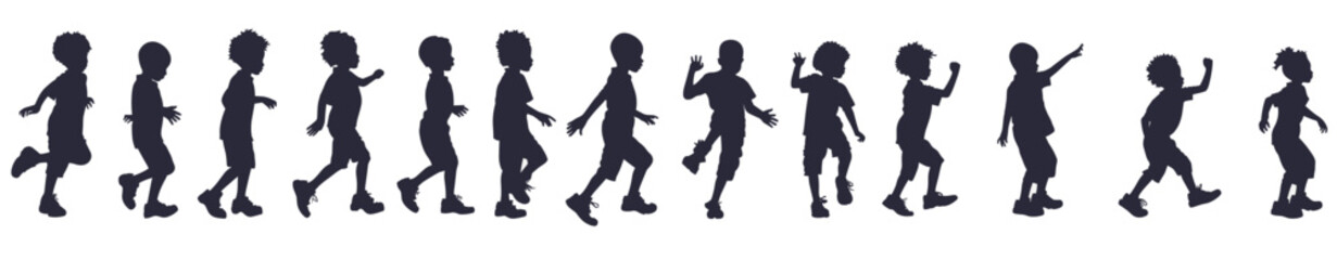  silhouettes of diverse children in various playful poses 