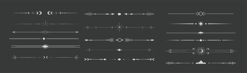 Fototapeta premium silver celestial divider thin line border decoration