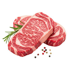 Fototapeta premium Two raw marbled beef steaks with rosemary and peppercorns meat