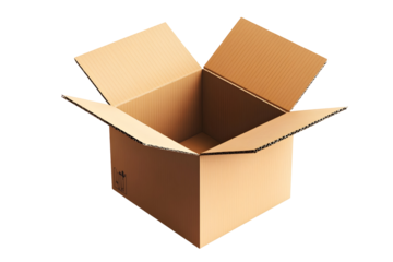 Isometric illustration of open corrugated cardboard box for packaging design