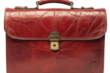 Reddish-brown leather briefcase with metal latch and handle