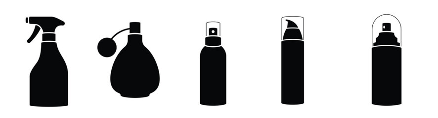 Sprayer bottle icon set of 5, stylist design element, flat solid glyph, vector design template vector
