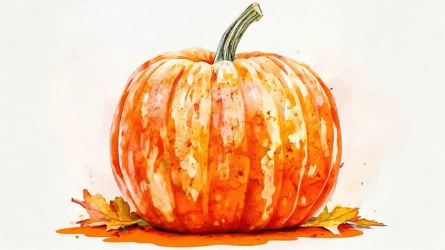 A watercolor painting of a pumpkin on a plain white background, suitable for autumn or harvest themed designs