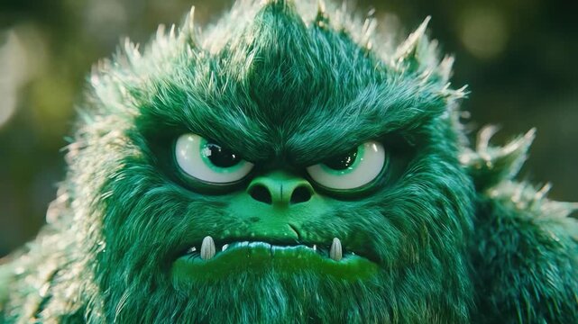 A detailed view of a green-skinned creature's facial features