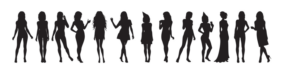 party girls silhouette white background