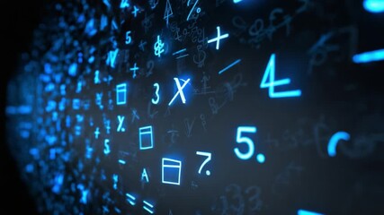 A Mesmerizing Glimpse into the World of Mathematics: Illuminated Numbers and Symbols Creating a Stunning Digital Matrix of Calculation and Expression - Powered by Adobe