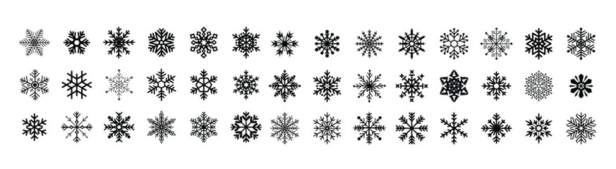 set of snowflakes icons flake crystal silhouette collection