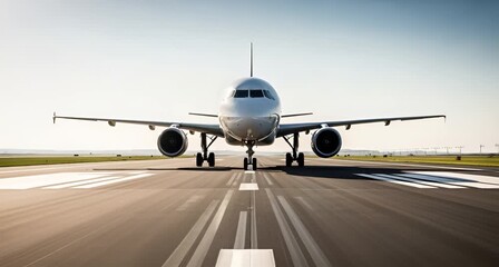 Front view of a commercial airplane taxiing on a runway with motion blur effect animated 4k video