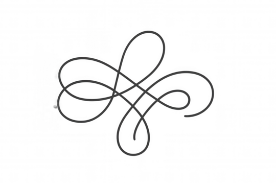 Decorative line art flourish with abstract celtic knot style design on transparent background