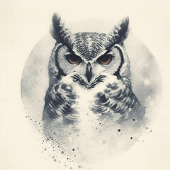 Watercolor Owl Portrait in Monochrome Style