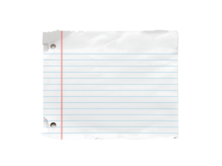 Torn sheet of lined paper white background