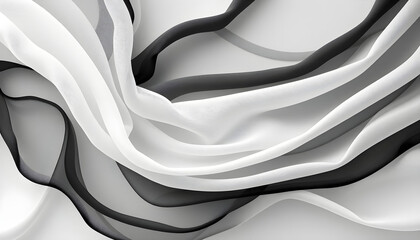 Flowing black and white fabric abstract studio digital art minimalist aesthetic