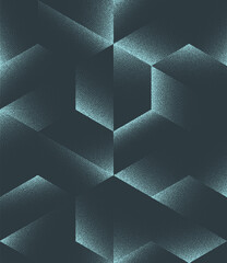 Vector abstract seamless patterned background with futuristic halftone hexagonal grid shift in cyan hue. Grainy textured abstraction for conceptual design, interface, innovation and digital technology
