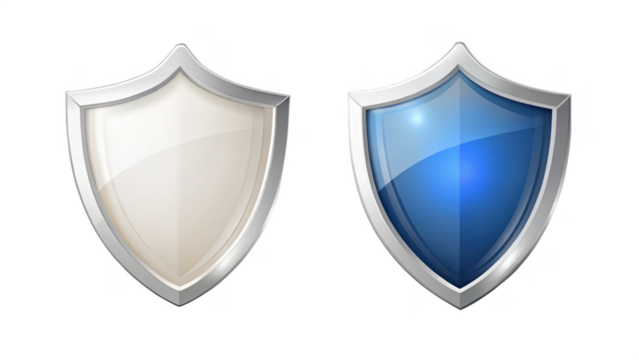 Two shields for protection isolated on transparent background