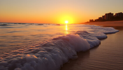 Sunset waves beach nature photo coastal environment serene viewpoint