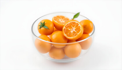 Fresh oranges in a clear bowl indoor kitchen food photography bright environment