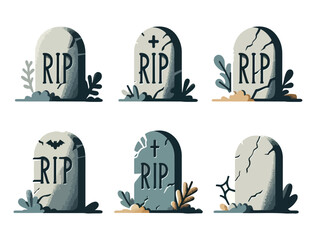Colorful Halloween Tombstone Vector Set with Cute RIP Gravestones and Soft Tones