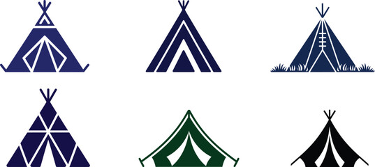 A Collection of Teepee Illustrations Depicting Simple Geometric Designs in Various Colors on a White Background for Creative and Informative Applications © Saidurra12