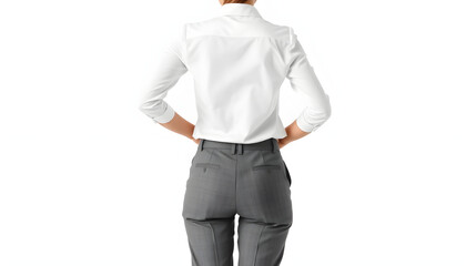Professional business attire model studio fashion photography rear view