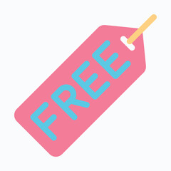 Free Offer Tag with Ribbon Design, Promotional Label for Online Shopping and Black Friday Discount Campaign. Isolated Vector Flat Style Icon.