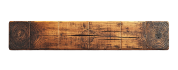 Distressed wood beam showing end-grain, isolated on black background